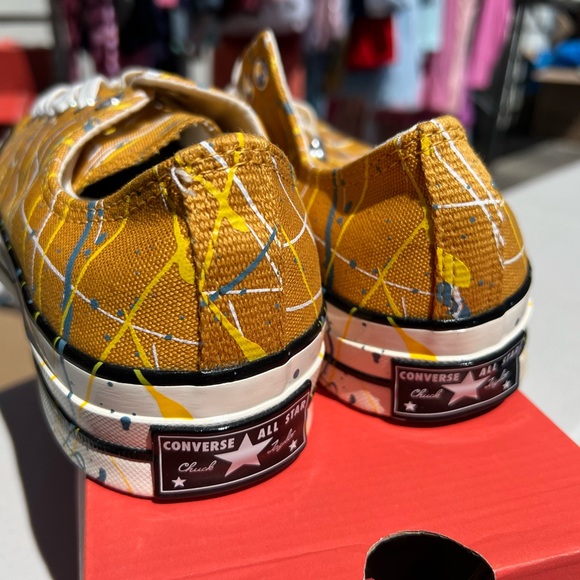 Converse Chuck 70 Low Gold Sunflower Paint Splatter Sneakers Men’s 9, woman’s 11 - Picture 5 of 7